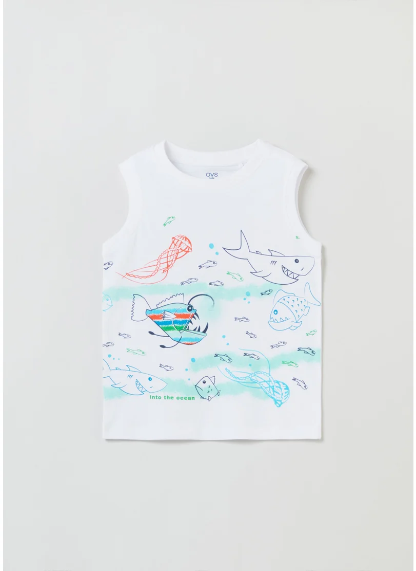 او في اس Cotton Racerback Vest With Fish Print
