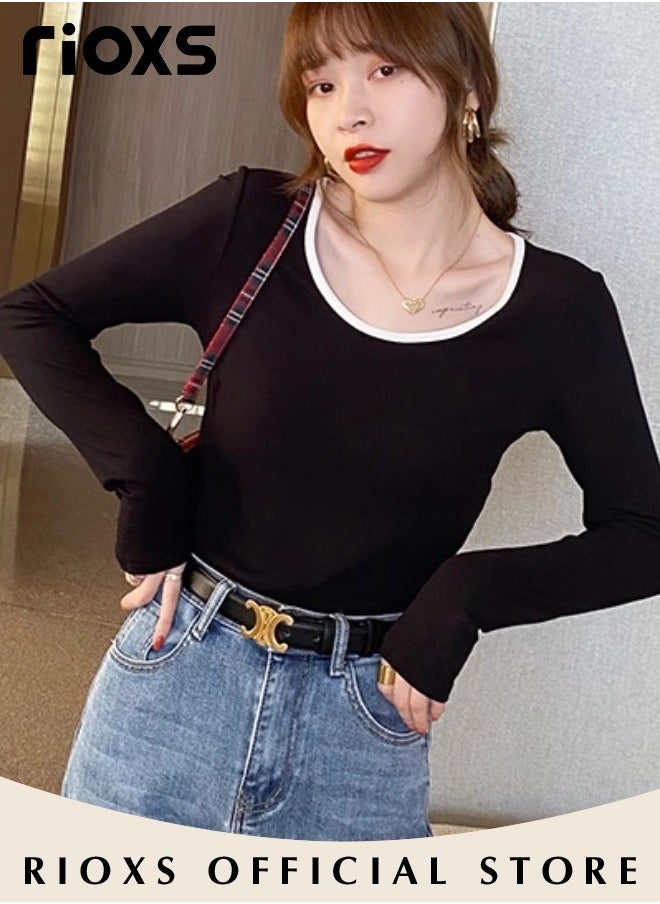 RIOXS Women's Long Sleeve Basic Shirts, Comfortable Skin-friendly Slim Fitted Underscrub, Soft Stretchy Tops with Square Neck, Classic Simple Undershirt with Fitted Silhouette, Versatile Essential Piece that Can Adapt to Any Situation  - Image 5
