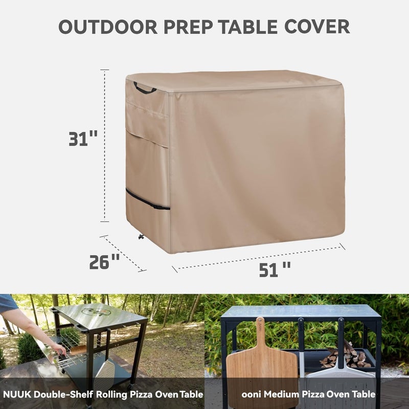 Wnanan Pizza Oven Table Cover- Heavy Duty Waterproof Cover for Pizza Oven Cart Table,Compatible with 51 inch Outdoor Utility Cart and Storage Cabinet Khaki - Image 2