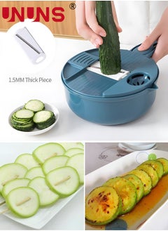UNUNS 12 In 1 Vegetable Cutter,Leachable Vegetable Chopper With 6 Blades,Drain Basket ,Multipurpose Julienne Grater With Hand Guard For Ginger,Potatoes,Carrots  - Image 5