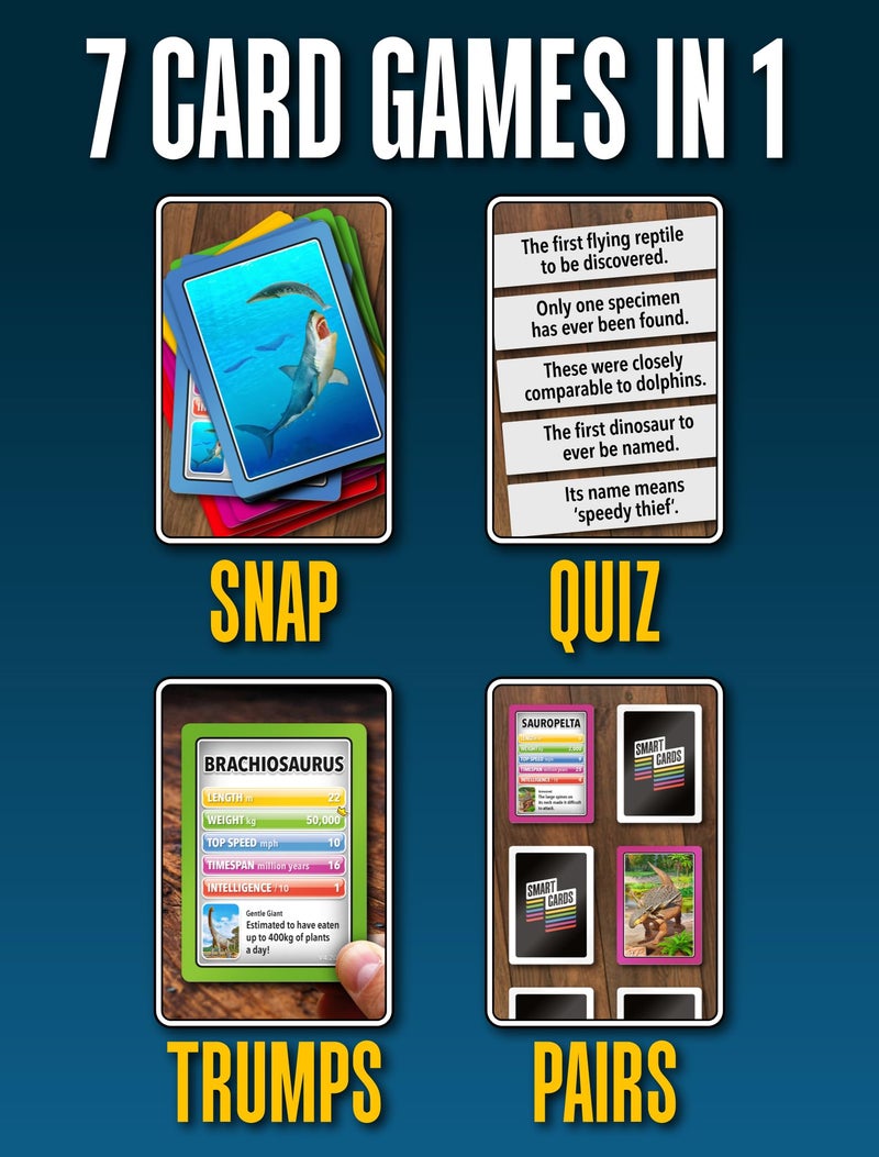 100 PICS SMART CARDS DINOSAURS Card Game - Matching Pairs, Snap, Trumps, Rummy, Happy Families (7 Games To Play) | Travel Game, Gift, Stocking Stuffer | for Adults, Kids, Boys, Girls | Age 5+, 1-8 Players - Image 4