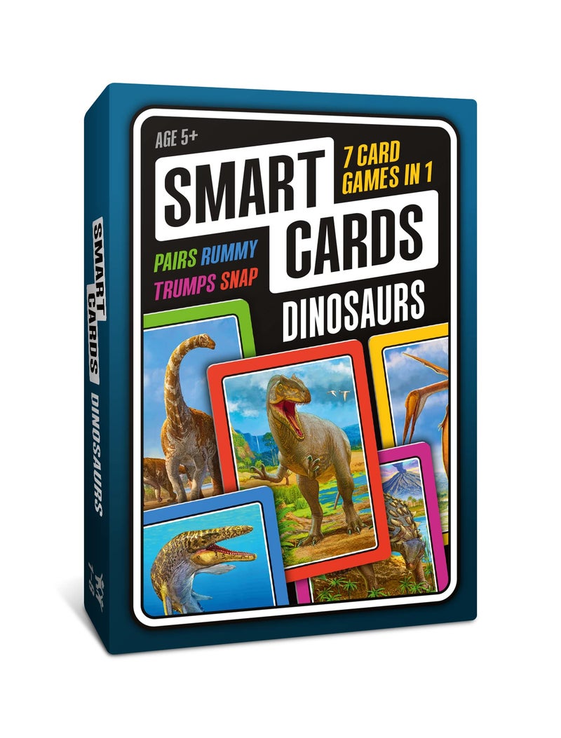 100 PICS SMART CARDS DINOSAURS Card Game - Matching Pairs, Snap, Trumps, Rummy, Happy Families (7 Games To Play) | Travel Game, Gift, Stocking Stuffer | for Adults, Kids, Boys, Girls | Age 5+, 1-8 Players - Image 1