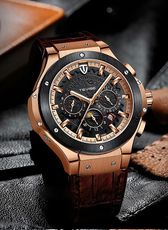 Tevise Men's Chronograph Watch With Leather Strap T828A/BRG - 49 mm - Brown - Image 3