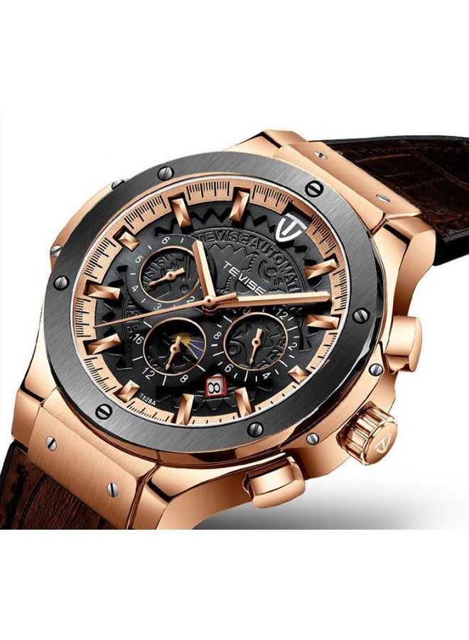 Tevise Men's Chronograph Watch With Leather Strap T828A/BRG - 49 mm - Brown - Image 2