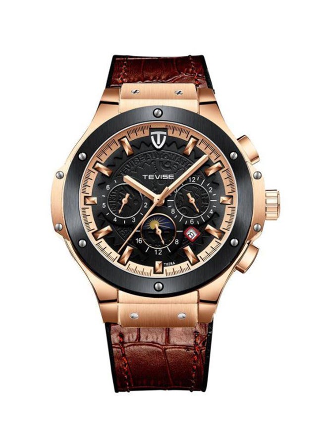 Tevise Men's Chronograph Watch With Leather Strap T828A/BRG - 49 mm - Brown - Image 1