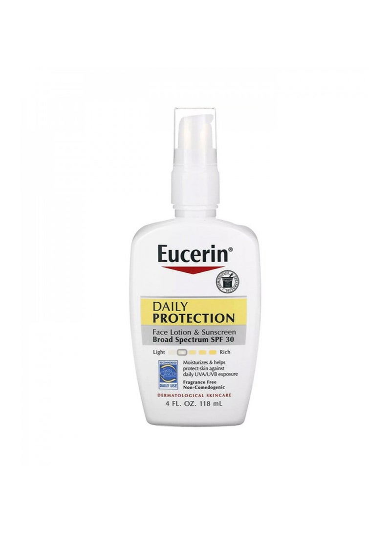 Eucerin Daily Protection Face Lotion - Broad Spectrum SPF 30 - Moisturizes and Protects Sensitive, Dry Skin - 4 fl. oz. Pump Bottle - Image 1
