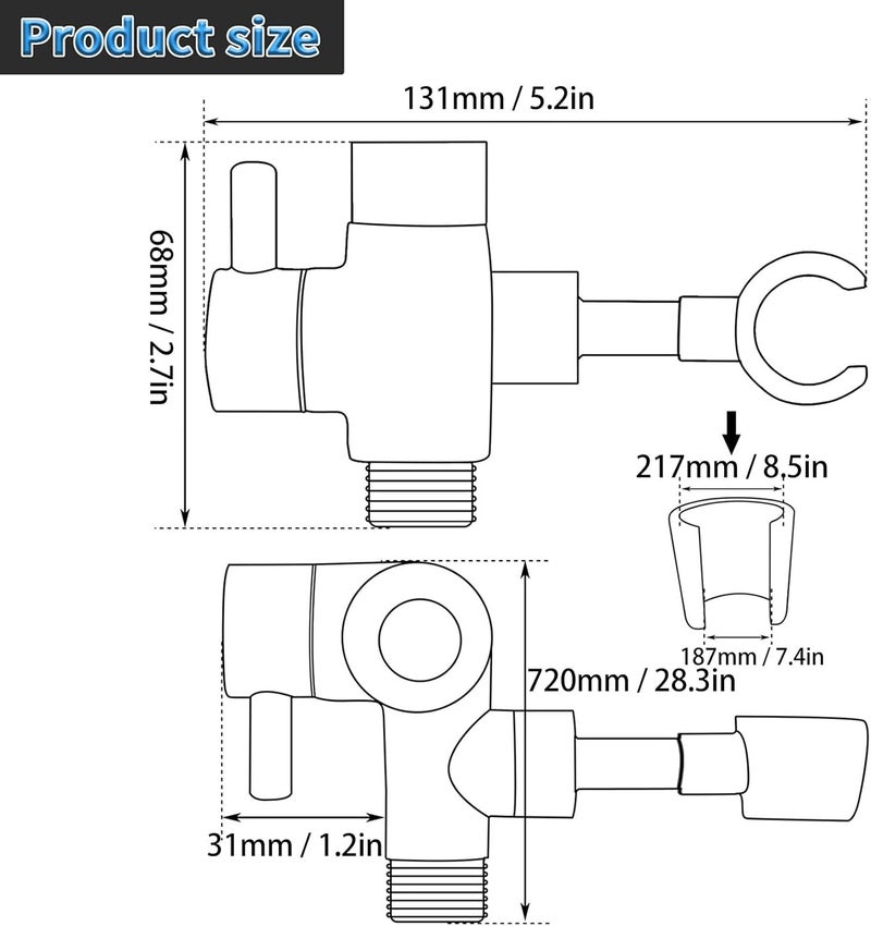Water Splitter for Shower and Hose, Copper Shower Diverter with Two Water Outputs, for Hand Held Showerhead and Fixed Spray (108 Black) - Image 4