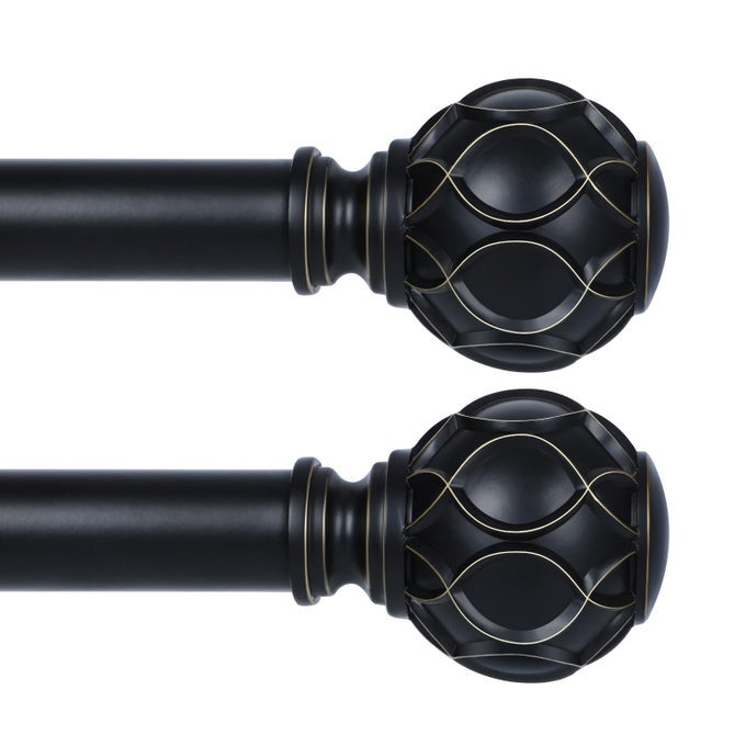 BLACK ADJUSTABLE CURTAIN RODS FOR WINDOWSFARMHOUSE HEAVY DUTY CURTAIN ROD FOR BEDROOM LIVING ROOMBOHO DECORATIVE RUSTIC DRAPERY RODS WITH VINTAGE COASTAL FINIALSMATTE BLACK 2 PACK 1845