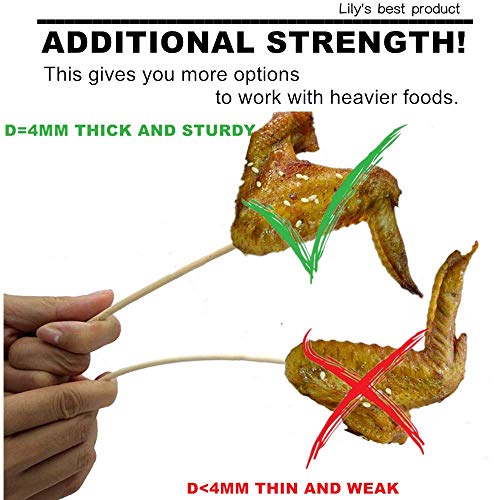 HOPELF 6" Natural Bamboo Skewers for BBQ，Appetiser，Fruit，Cocktail，Kabob，Chocolate Fountain，Grilling，Barbecue，Kitchen，Crafting and Party. Φ=4mm, More Size Choices 8"/10"/12"/14"/16"/30"(100 PCS) - Image 2