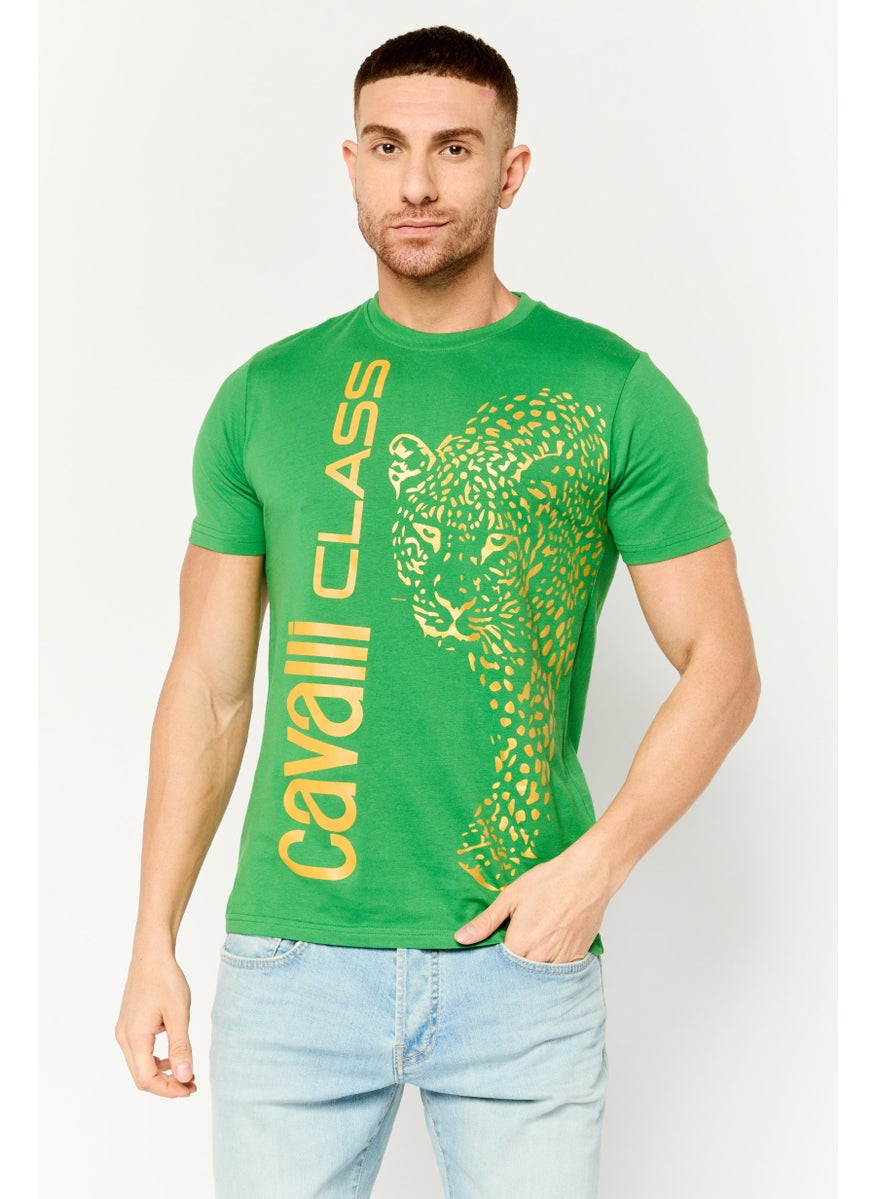Cavalli Class Men Crew Neck Short Sleeve Graphic Print T-Shirt, Green  - Image 1