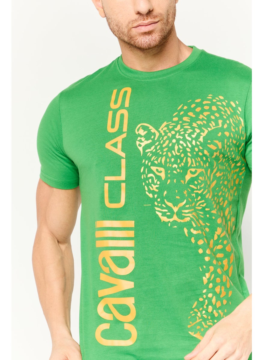 Cavalli Class Men Crew Neck Short Sleeve Graphic Print T-Shirt, Green  - Image 3