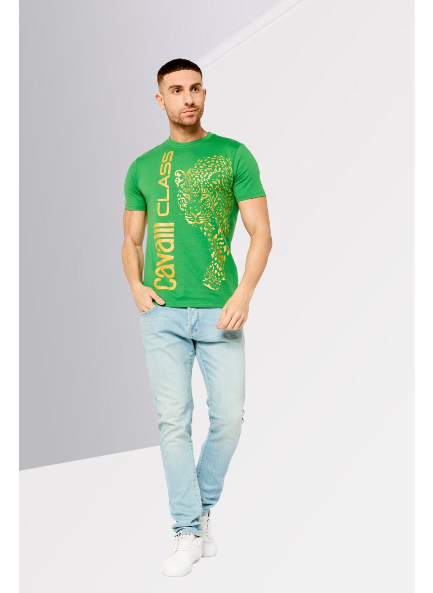 Cavalli Class Men Crew Neck Short Sleeve Graphic Print T-Shirt, Green  - Image 2