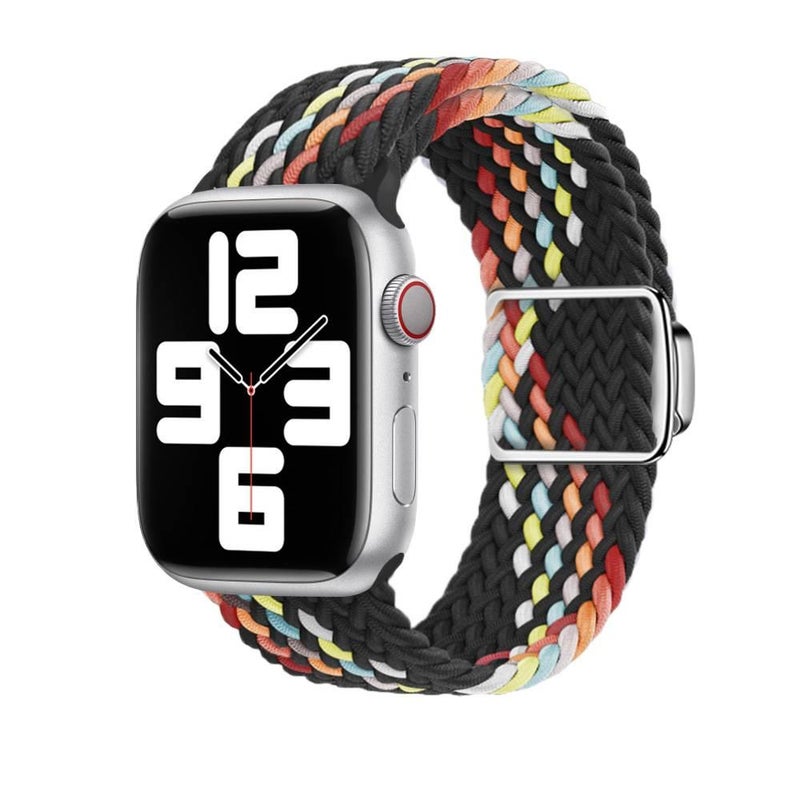 سوار ساعة ذكية سوار نايلون حلقي متوافق مع Apple Watch 38/40/41/42/44/45/49mm بملاءمة قابلة للتعديل وحزام بديل باللون أسود قابل للتعديل - Image 4