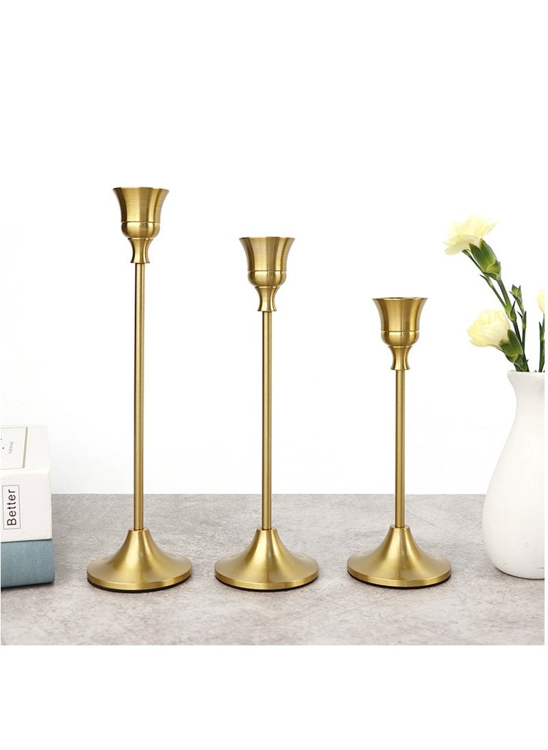 MileMelo Candle Holder Set of 3 Metal Candlestick Holders Taper Candle Holders Candelabra Candle Sticks Holder for Table Centerpieces Modern Decorative Candle Stand for Wedding Dinning（Gold）  - Image 1
