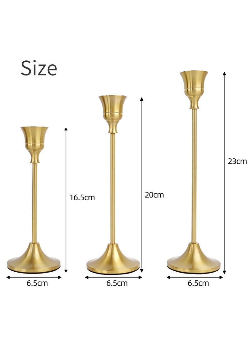 MileMelo Candle Holder Set of 3 Metal Candlestick Holders Taper Candle Holders Candelabra Candle Sticks Holder for Table Centerpieces Modern Decorative Candle Stand for Wedding Dinning（Gold）  - Image 2