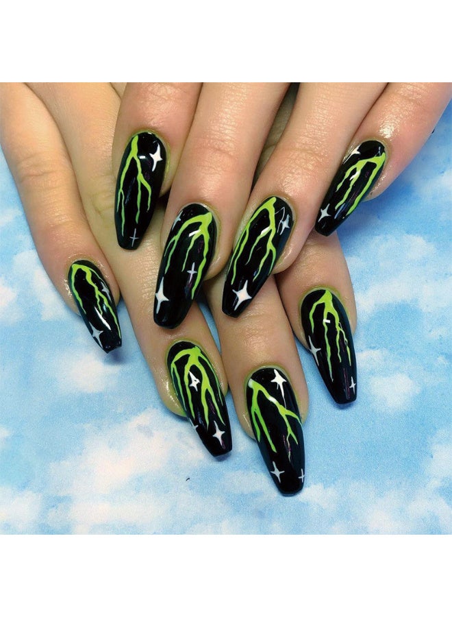 منتج جديد! البرق الأخضر أضغاط على الأظافر مندفع القاعدة السوداء الأظافر المزيفة أسلوب جريء للحزب و ديلي غلام - Image 2