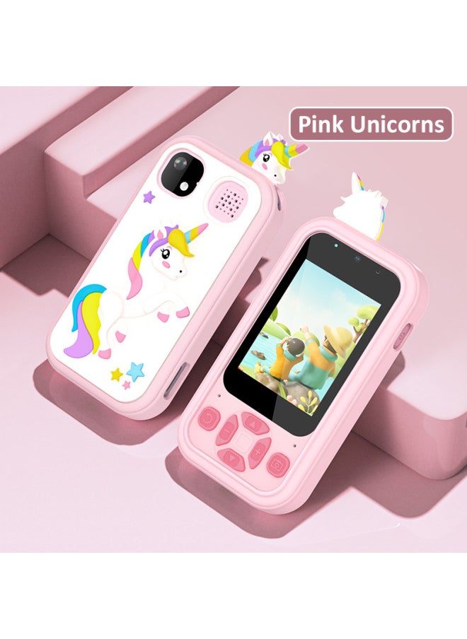 Generic - Cartoon Unicorn H07 Children's Mobile Phone Camera Flashlight Game Alarm Clock Multi-function Toy-Color:Pink Unicorn (button Version) Does Not Come With Card - Image 1