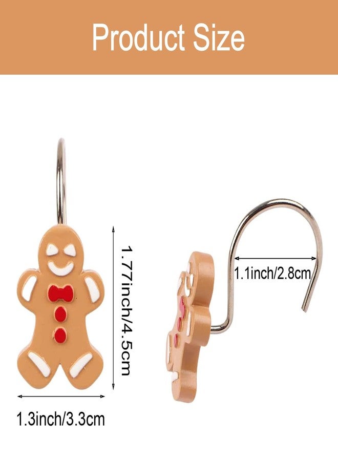 ZCHOMI 12PCS Christmas Gingerbread Shower Curtain Hooks, Cute Xmas Cookie Man Winter Holiday Decorative Bath Curtain Hooks, Metal Rustproof Shower Curtain Rings for Xmas Bathroom Décor - Image 2
