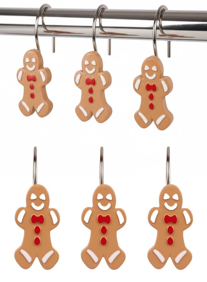 ZCHOMI 12PCS Christmas Gingerbread Shower Curtain Hooks, Cute Xmas Cookie Man Winter Holiday Decorative Bath Curtain Hooks, Metal Rustproof Shower Curtain Rings for Xmas Bathroom Décor - Image 1