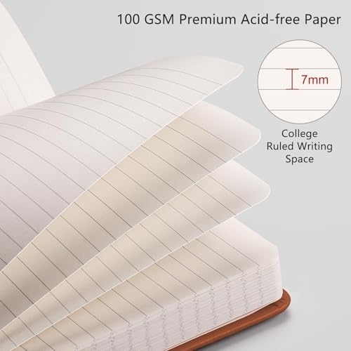 RETTACY Lined Journal Notebook, 192 Numbered Pages, A5 Medium Size (5.7'' x 8.3''), for Men & Women, Journaling, Writing, Work & Office, Leather Hardcover, 100 GSM Thick Paper (Brown) - Image 3