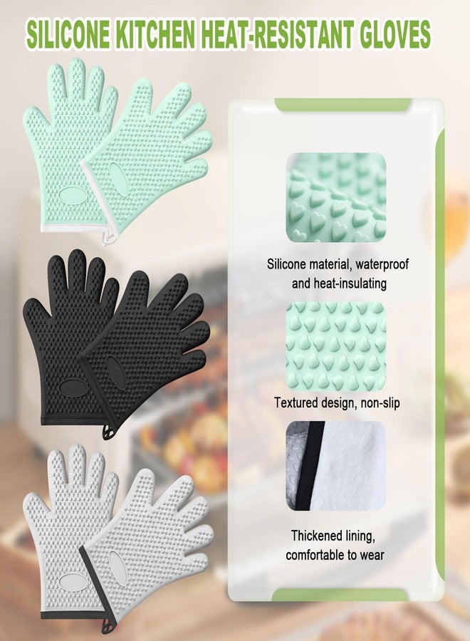 PTAZSCTC Silicone Oven Mitts with Fingers, Oven Mitts Heat Resistant for Kitchen, Waterproof & Non-Slip Oven Gloves for Baking, Cooking, Grilling and BBQ (Black) - Image 5