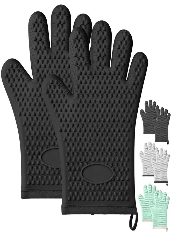 PTAZSCTC Silicone Oven Mitts with Fingers, Oven Mitts Heat Resistant for Kitchen, Waterproof & Non-Slip Oven Gloves for Baking, Cooking, Grilling and BBQ (Black) - Image 1