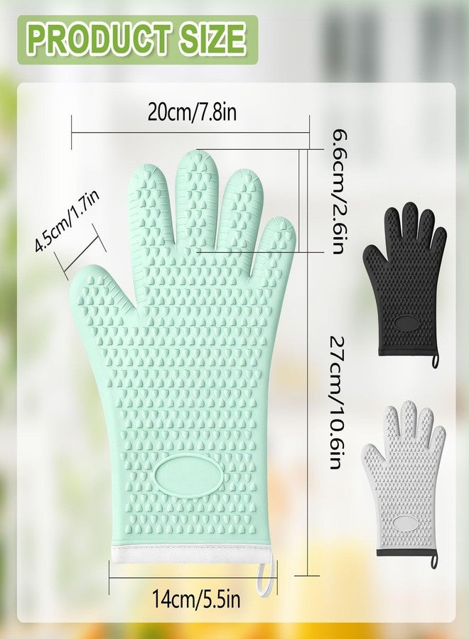 PTAZSCTC Silicone Oven Mitts with Fingers, Oven Mitts Heat Resistant for Kitchen, Waterproof & Non-Slip Oven Gloves for Baking, Cooking, Grilling and BBQ (Black) - Image 2