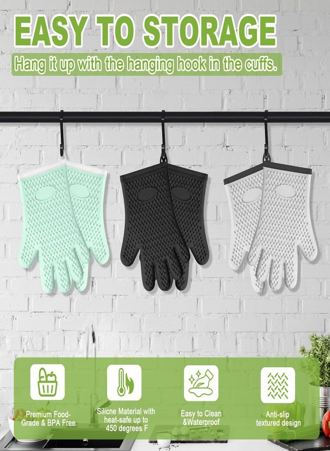 PTAZSCTC Silicone Oven Mitts with Fingers, Oven Mitts Heat Resistant for Kitchen, Waterproof & Non-Slip Oven Gloves for Baking, Cooking, Grilling and BBQ (Black) - Image 4