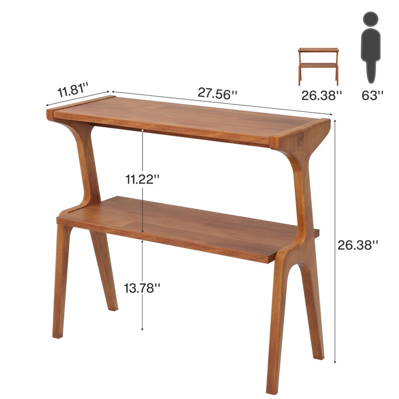 Tribesigns Solid Wood End Table, Modern Side Table for Couch, 2-Tier Narrow Tall End Table, Long Bedside Table for Living Room, Bedroom, Walnut - Image 2