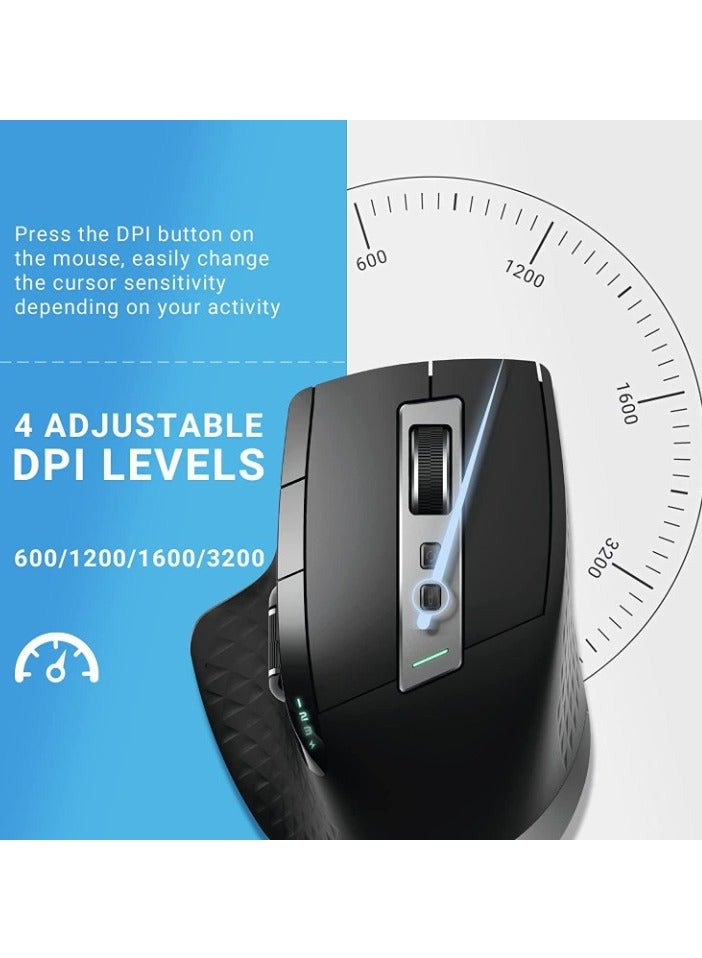 AROAQ Bluetooth Wireless Mouse, Multi Mode Rechargeable Wireless Mouse, Ergonomic Design Portable Computer Mouse, Comfortable Grip Gaming Mouse For PC Laptop, (1pc, Black) - Image 2