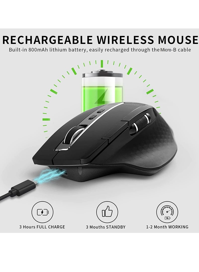 AROAQ Bluetooth Wireless Mouse, Multi Mode Rechargeable Wireless Mouse, Ergonomic Design Portable Computer Mouse, Comfortable Grip Gaming Mouse For PC Laptop, (1pc, Black) - Image 4