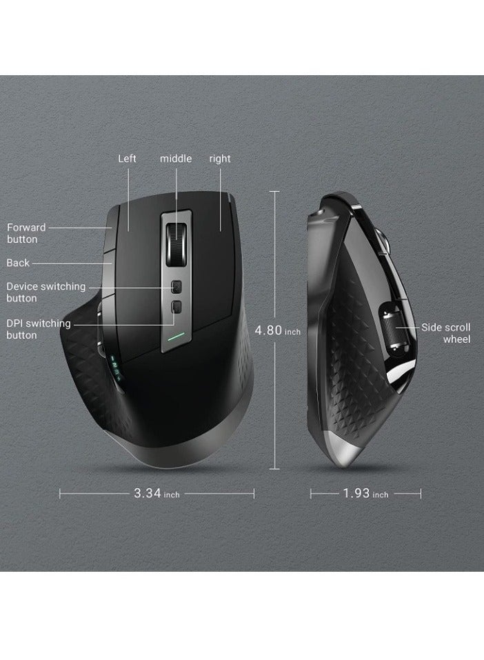 AROAQ Bluetooth Wireless Mouse, Multi Mode Rechargeable Wireless Mouse, Ergonomic Design Portable Computer Mouse, Comfortable Grip Gaming Mouse For PC Laptop, (1pc, Black) - Image 3