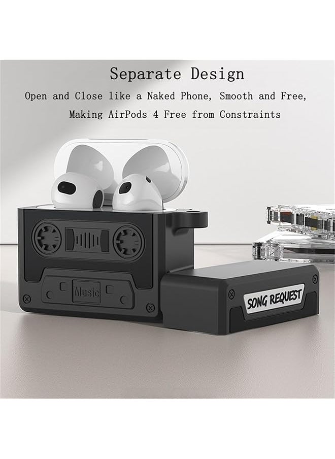 erorex - Compatible With Airpods 4 Case Cover Cassette Tape Recorder Cover Shockproof Protective Silicone Case With Lanyard For Airpods 4Th Generation 2024 Released - Image 1