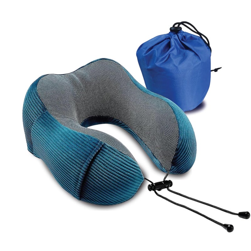 nexlev nexlev Travel Pillow 100 Pure Memory Foam Comfortable Breathable Cover Machine Washable Carry Pouch for Storage 360degree Support and Curve Design Airplane Car Home Use Blue NP01  - Image 1