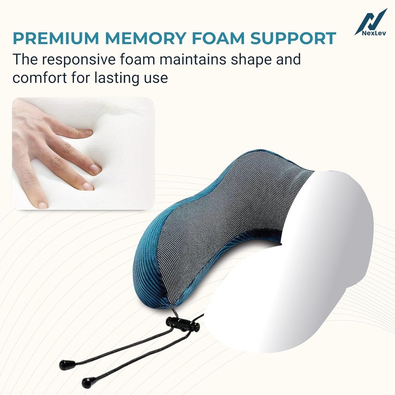 nexlev nexlev Travel Pillow 100 Pure Memory Foam Comfortable Breathable Cover Machine Washable Carry Pouch for Storage 360degree Support and Curve Design Airplane Car Home Use Blue NP01  - Image 2