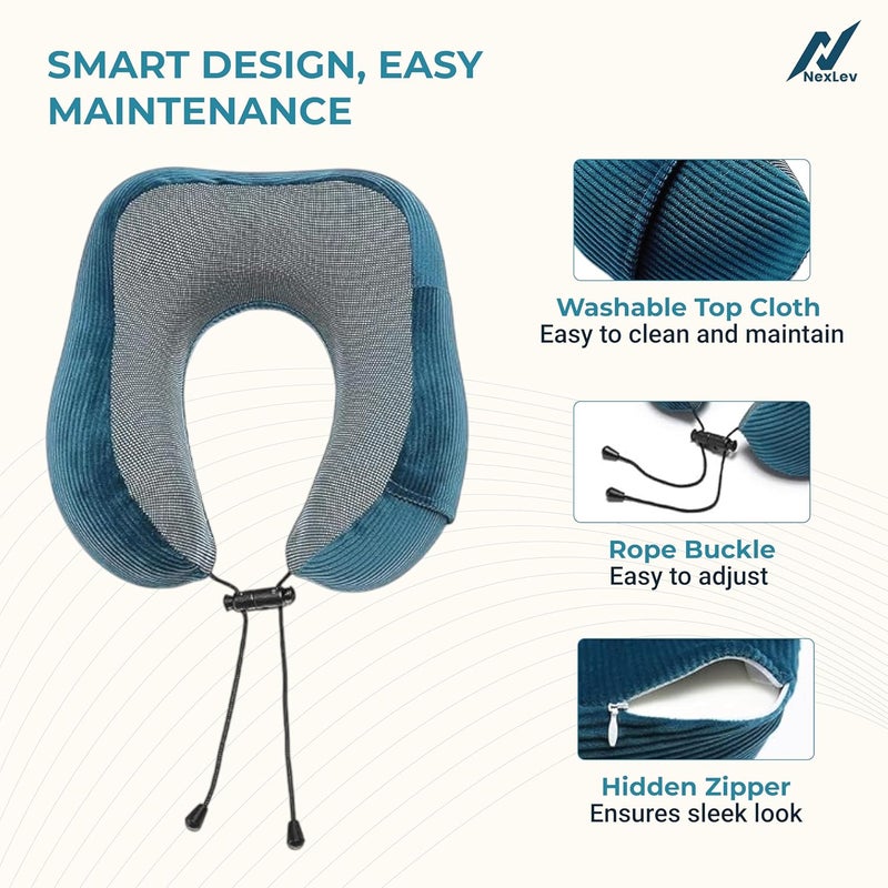 nexlev nexlev Travel Pillow 100 Pure Memory Foam Comfortable Breathable Cover Machine Washable Carry Pouch for Storage 360degree Support and Curve Design Airplane Car Home Use Blue NP01  - Image 4