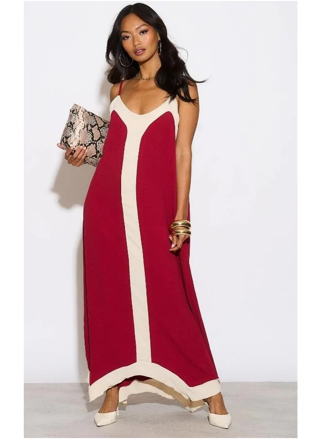 Hoxton Gal Burgundy & Beige Colorblock Cami Midi Dress – Relaxed Fit