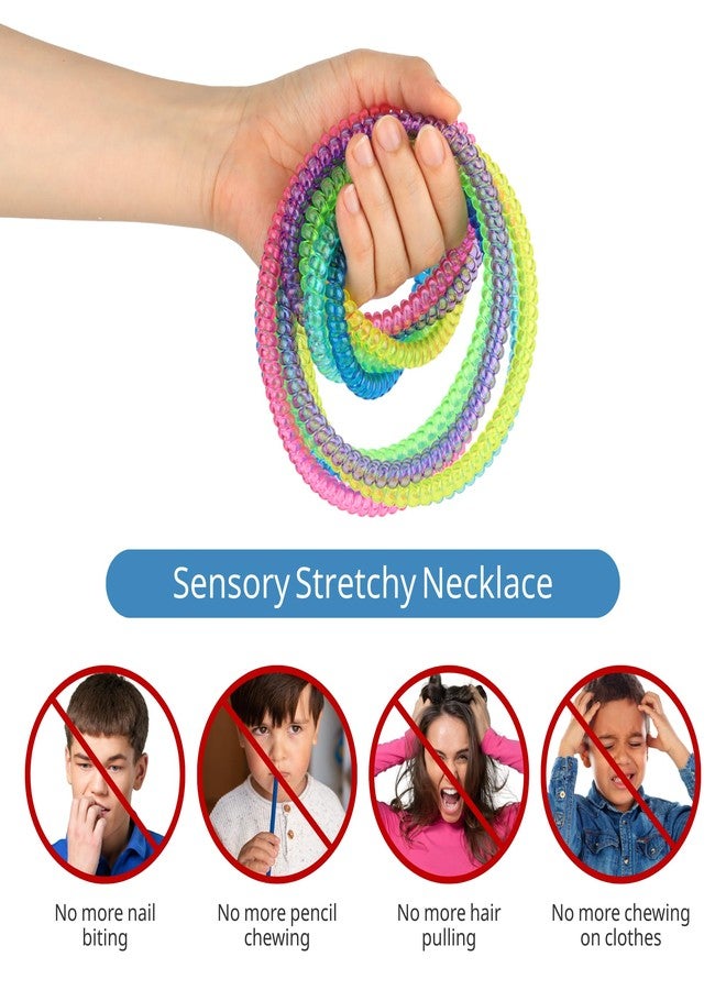 Sallurna Sensory Fidget Necklace for Boys and Girls, 6 Pack Stretch Coil Necklaces for Kids with Autism ADHD SPD, Oral Motor Aids Toys Reduce Fidgeting for Kids - Image 3