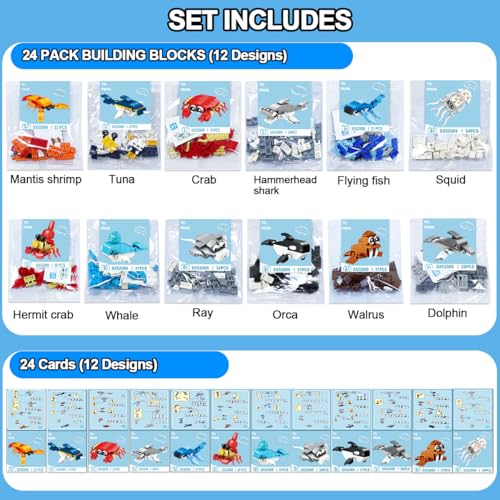 JZILU 24 Packs Valentines Day Gifts for Kids with Sea Animal Building Blocks Valentines Day Cards for Kids School Exchange Bulk Valentines Toys for Boy Girls Classroom - Image 5