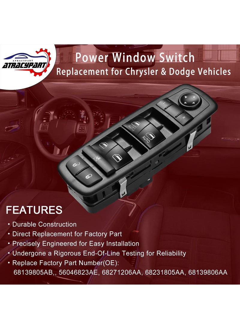 ATRACYPART Master Power Window Switch | Replcaement for 2011-2020 Chrysler 300, 2015-2017 Chrysler 200, 2011-2019 Dodge Charger, 2016-2022 Ram 1500 2500 3500 | Replaces# 68139805AB, 56046823AE, 68231805AA  - Image 3