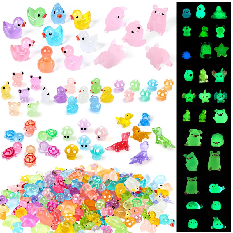 Outus 154 Pcs Luminous Mini Resin Animals Glow in The Dark Ducks Tiny Resin Animal Figurines Glow in The Dark Mini Figurines for Micro Garden Landscape Cake Potted Plants Decor Supplies (Cute) - Image 1