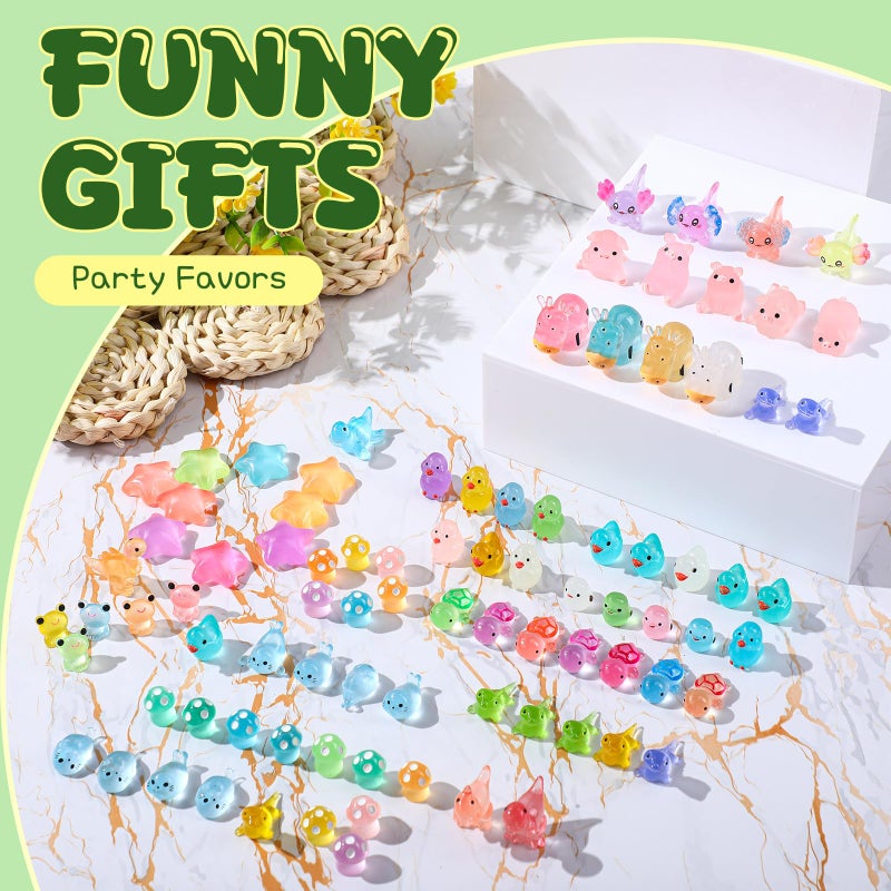 Outus 154 Pcs Luminous Mini Resin Animals Glow in The Dark Ducks Tiny Resin Animal Figurines Glow in The Dark Mini Figurines for Micro Garden Landscape Cake Potted Plants Decor Supplies (Cute) - Image 4
