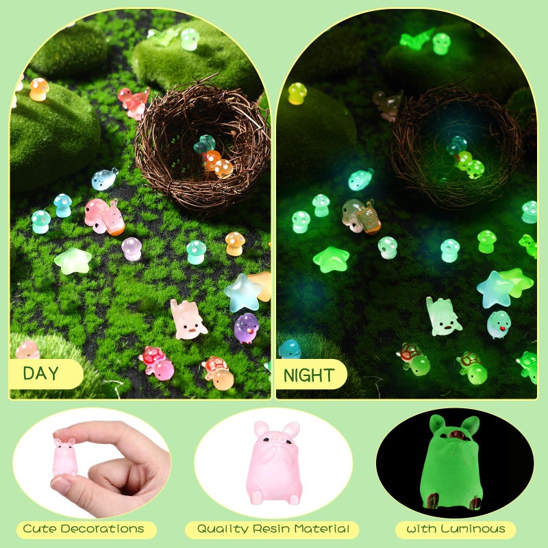 Outus 154 Pcs Luminous Mini Resin Animals Glow in The Dark Ducks Tiny Resin Animal Figurines Glow in The Dark Mini Figurines for Micro Garden Landscape Cake Potted Plants Decor Supplies (Cute) - Image 3
