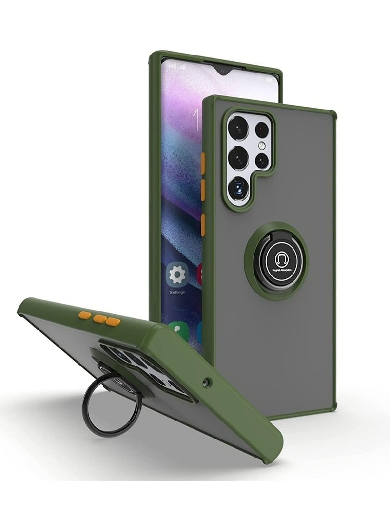 ELTRAZONE Galaxy S22 Ultra , Clear Crystal Armor Defender Design Hybrid Protective Case Cover Ring Holder Kickstand - Image 1