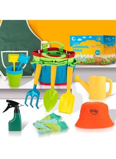 Kids Gardening Tools - Toddler Garden Tools Set - Shovel, Rake, Trowel, Watering Can, Gardening Gloves - Garden Toys Gift for Preschool Boys & Girls (green)