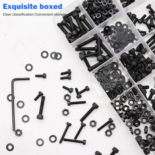 mxuteuk 540PCS M2 M3 Metric Screws Assortment Set Suitable for 3D Printer DIY,Hex Socket Head Cap Screws Bolts Nuts Kit,12.9 Grade Alloy Steel Black Zinc Plated Assorted Screws with Hex Wrench - Image 5