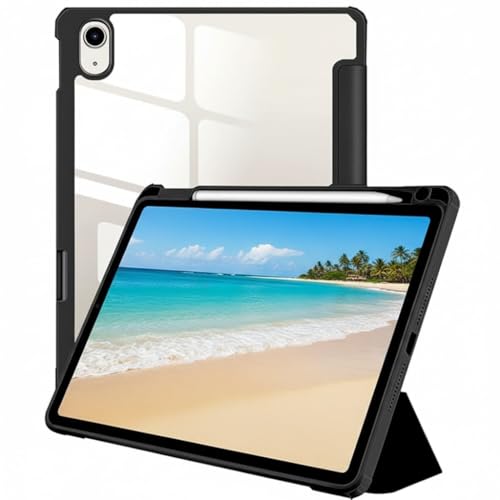TARKAN Trifold Transparent Back Flip Stand Case Cover for iPad 11th/10th Generation(2025/2022, 10.9 inch), Support 2nd Gen Apple Pencil Stand, Auto Sleep/Wake, 25.5×19.5×1.5cm (Black) - Image 1