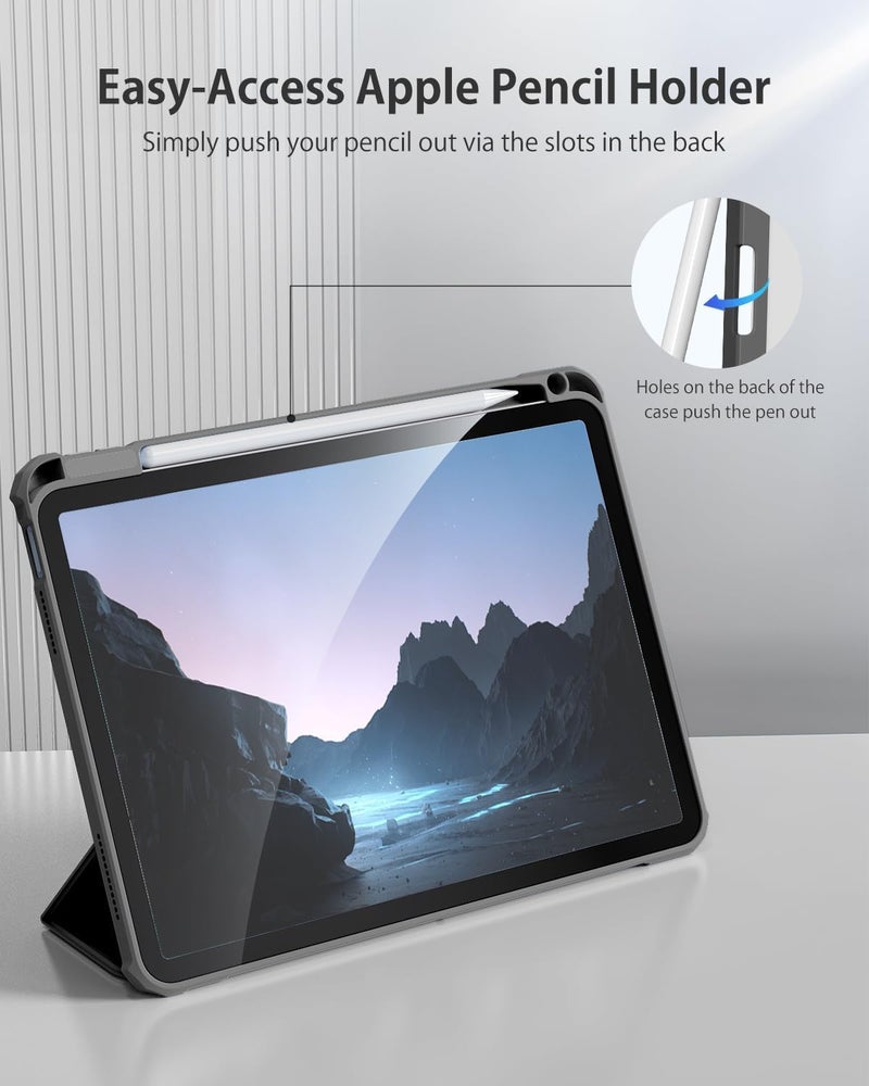 TARKAN Trifold Transparent Back Flip Stand Case Cover for iPad 11th/10th Generation(2025/2022, 10.9 inch), Support 2nd Gen Apple Pencil Stand, Auto Sleep/Wake, 25.5×19.5×1.5cm (Black) - Image 2