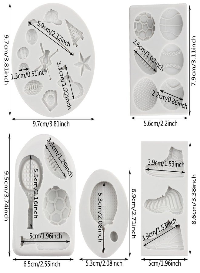 MYPRACS Ball Silicone Molds Football Baseball Basketball Rugby Tennis Fondant Mold Sneakers Sports Shoe Mold For Cake Decorating Cupcake Topper Candy Chocolate Gum Paste Polymer Clay Set Of 5 - Image 2