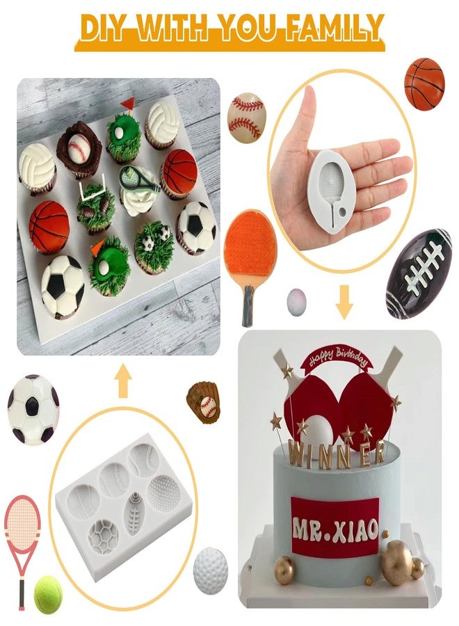 MYPRACS Ball Silicone Molds Football Baseball Basketball Rugby Tennis Fondant Mold Sneakers Sports Shoe Mold For Cake Decorating Cupcake Topper Candy Chocolate Gum Paste Polymer Clay Set Of 5 - Image 3